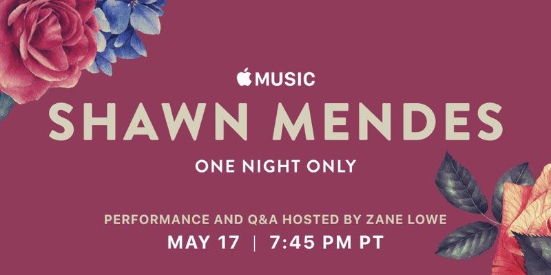 苹果音乐有肖恩 Mendes 显示在洛杉矶与 Q&A 会议和 YouTube 流生活